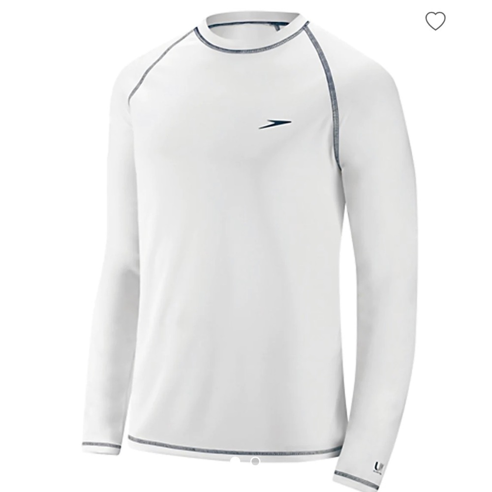 Men’s White Speedo Long Sleeve UV Protection Athletic OutDoor Shirt Turbo Dry